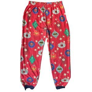 Justice League Women Casual Pants size XL,Red,Christmas with Superhero Ornaments